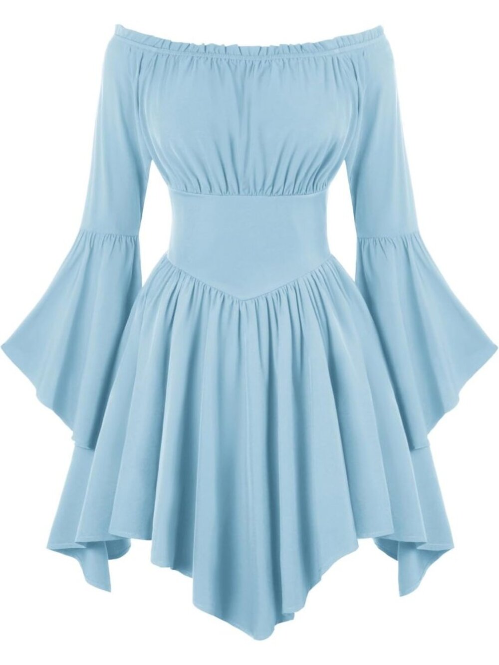 Women's Light Blue Bell Sleeve Off Shoulder Imported Halloween Costume Dress